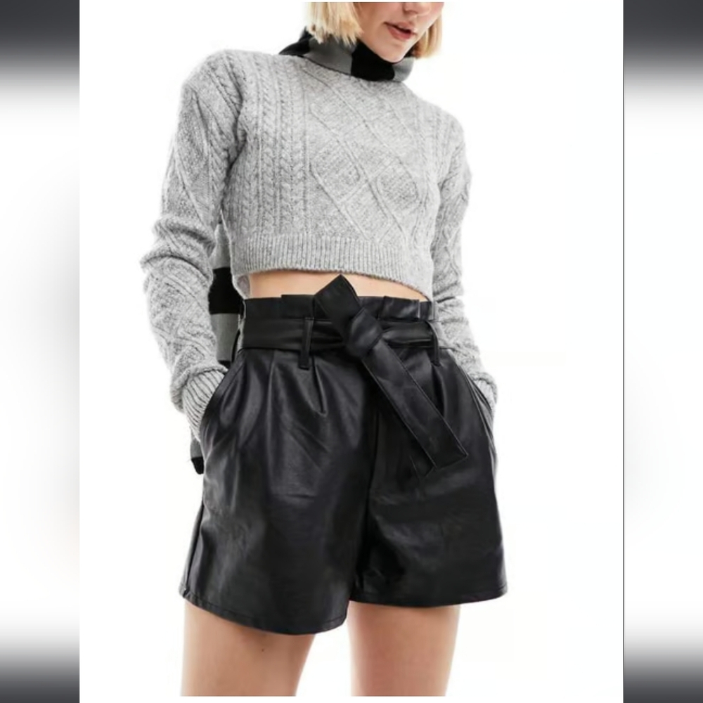 Miss Selfridge Black High Waist Faux Leather Take The Shortcut Shorts - Sz 8